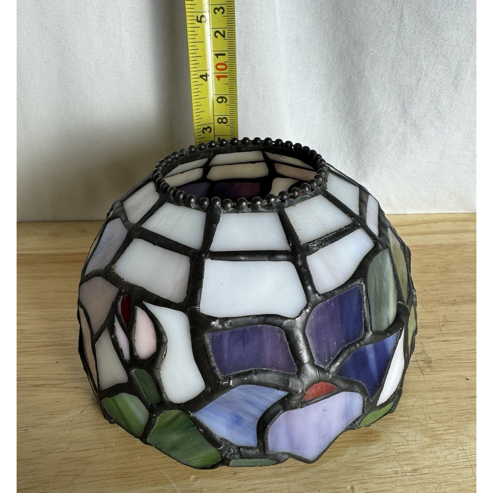 Vintage Fairy Lamp Top Only Small Floral Stained Glass Shade Colorful Decor - Picture 4 of 6